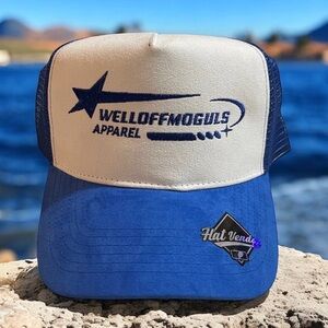Welloffmoguls Limited Blue and White Suede Trucker Hat